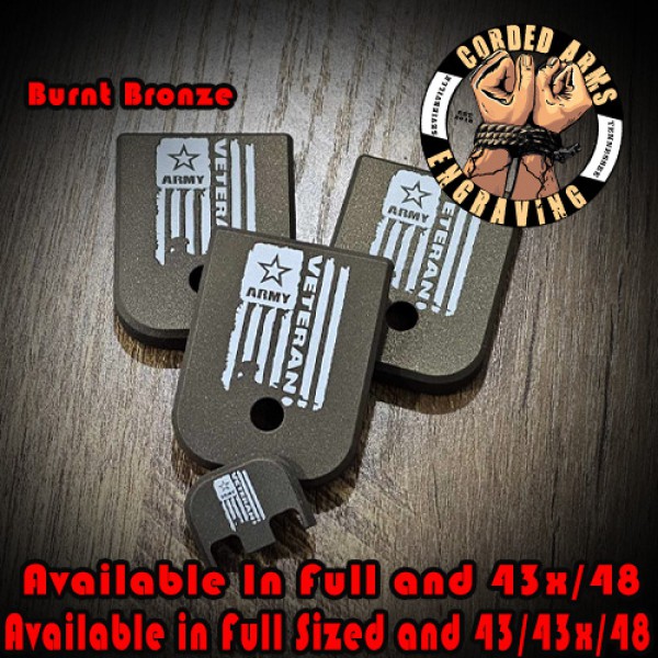 Army Vet Flag Laser Engraved Aluminum Glock Magazine Base Plates