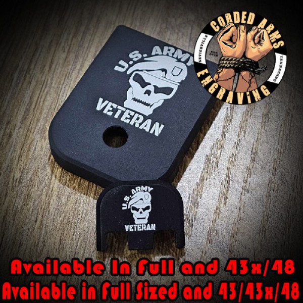 Army Veteran Skull Laser Engraved Aluminum Glock Magazine Base P