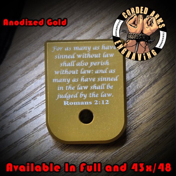 Romans 2:12 Glock Base Plates in Anodized Gold