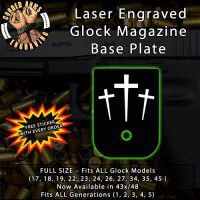 3 Crosses Laser Engraved Aluminum Glock Magazine Base Plates