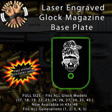 Messy Bun Skull Laser Engraved Aluminum Glock Magazine Base Plates