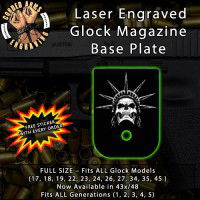 Statue of Liberty Skull Laser Engraved Aluminum Glock Magazine Base Plates