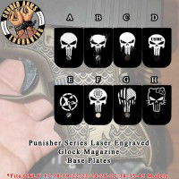 Punisher Series Custom Laser Engraved Aluminum Glock Magazine Base Plates