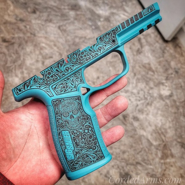 Sig 320 with Custom Lasering and Cerakoted in Robyn's Egg Blue