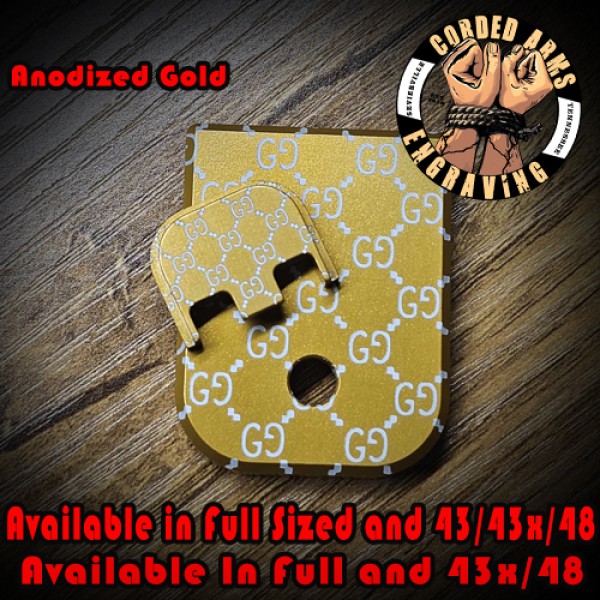 Custom Laser Engraved Gucci pattern on Glock Base and Slide Plat