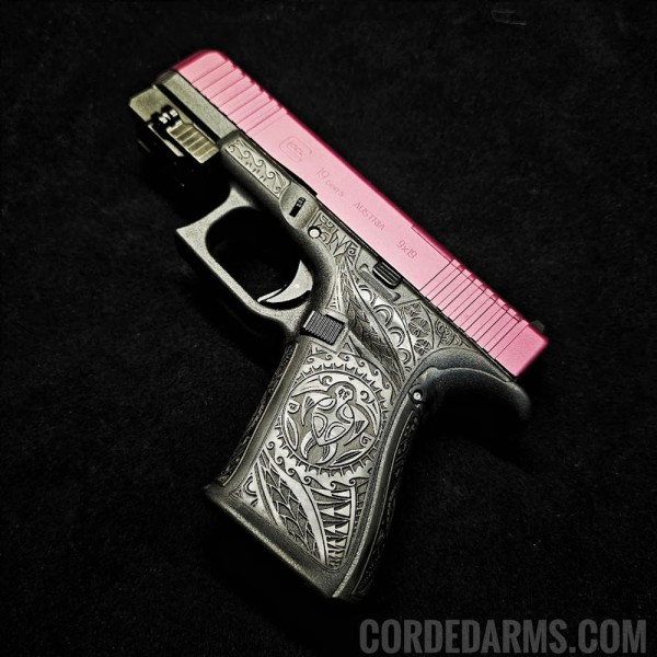 Custom Glock w/ Cerakoted Slide & Lasered Engraved Grip