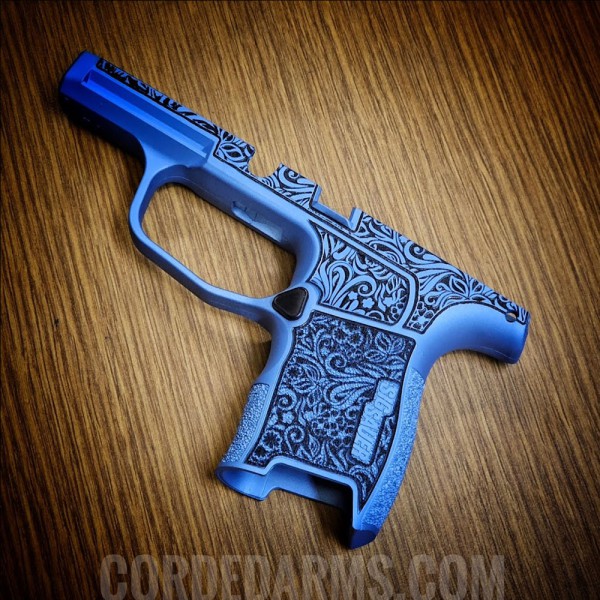 Custom Sig p365 in Polar Blue Cerakote w/ Floral Laser Etching 