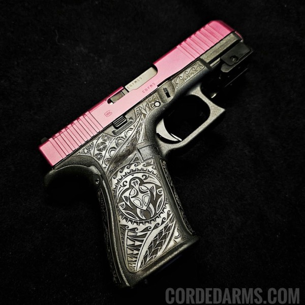 Custom Glock w/ Cerakoted Slide & Lasered Engraved Grip