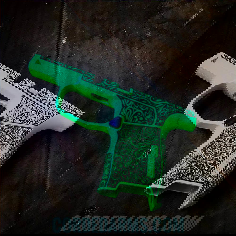 Cerakote Parakeet Green Floral Laser Etched SIG SAUER P365
