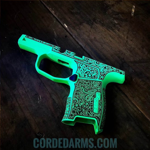 Cerakote Parakeet Green Floral Laser Etched SIG SAUER P365