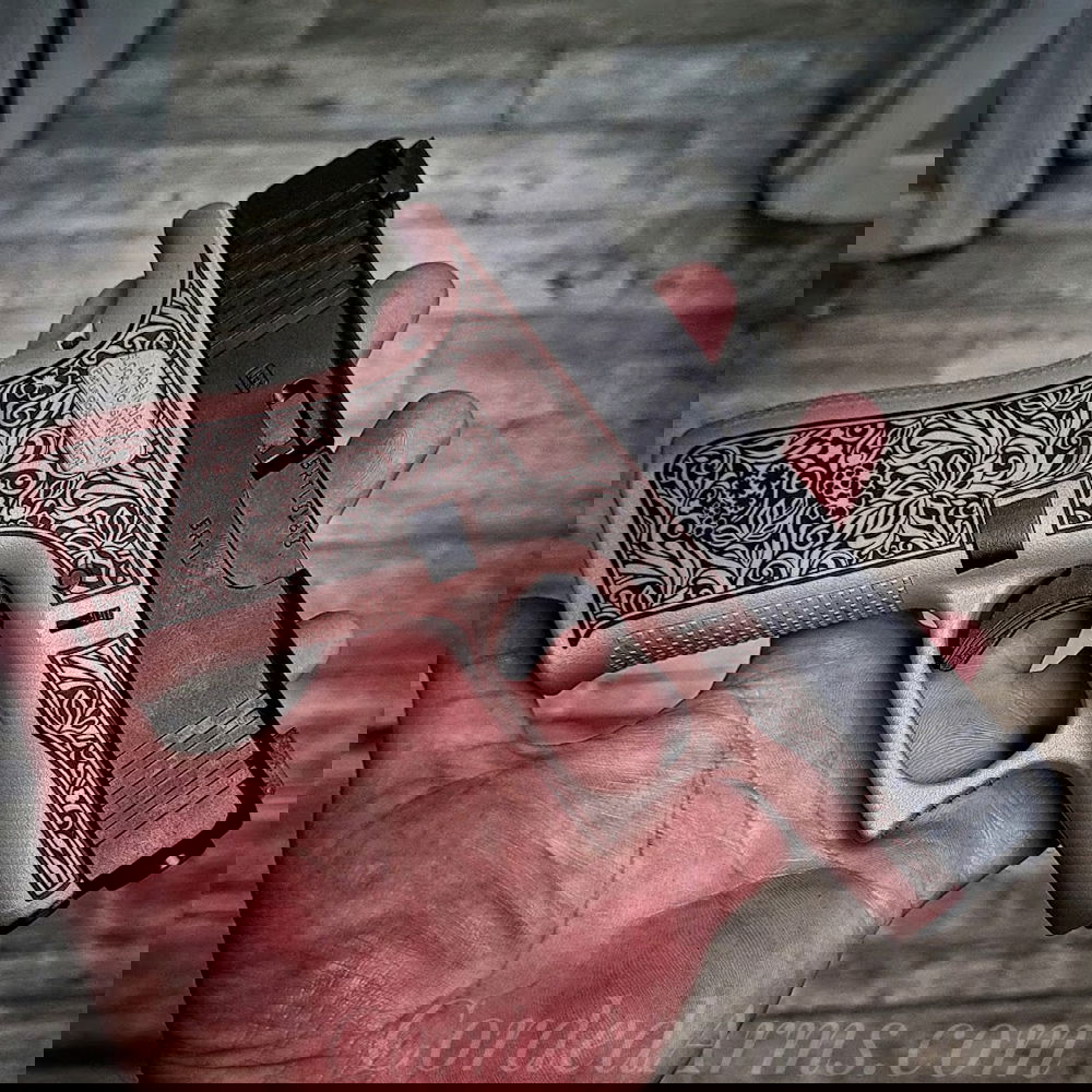 Cerekoted Rose Gold p365xl with Floral Laser Engraving