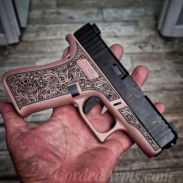 Cerekoted Rose Gold p365xl with Floral Laser Engraving