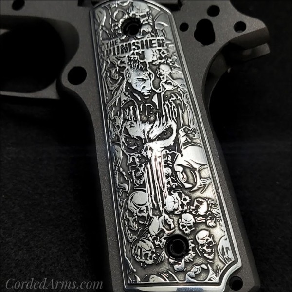 Punisher Style 1911 Grips - Billet Aluminum - Laser Engraved