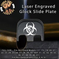 Biohazard Double Skulls Laser Engraved Glock Slide Plate