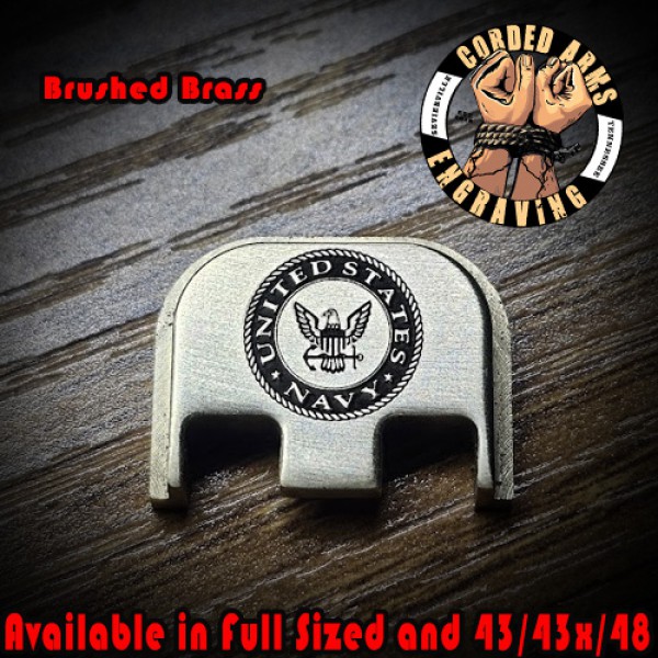 Navy Glock Slide Plate in Brushed Brass