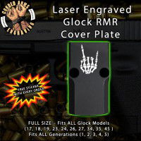 Rock On Skeleton Hand Engraved RMR Cover Plate 
