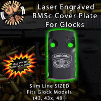 Airborne Jump Wings Laser Engraved RMSc Cover Plate for Glock 43, 43x, 48