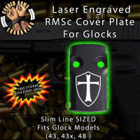 Knights Templar Shield Engraved RMSc Cover Plate for Glock 43, 43x, 48