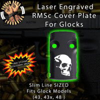 Sideview Skull Laser Engraved RMSc Cover Plate for Glock 43, 43x, 48