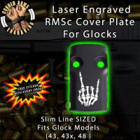 Rock On Skeleton Hand Engraved RMSc Cover Plate for Glock 43, 43x, 48