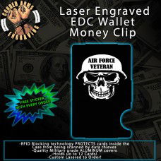 Air Force Vet Skull Laser Engraved EDC Money Clip Credit Card Wallet