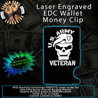 Army Veteran Skull Laser Engraved EDC Money Clip Credit Card Wallet