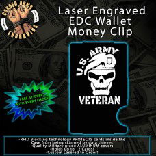 Army Veteran Skull Laser Engraved EDC Money Clip Credit Card Wallet
