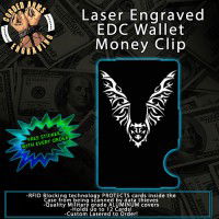 Tribal Bat Laser Engraved EDC  Money Clip Credit Card Wallet