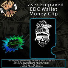 Messy Bun Skull Laser Engraved EDC  Money Clip Credit Card Wallet