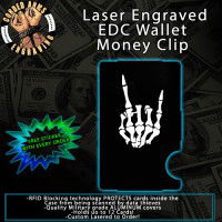 Rock On Skeleton Hand Laser Engraved EDC Money Clip Credit Card Wallet