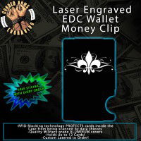 Fleur-de-lis Laser Engraved EDC  Money Clip Credit Card Wallet