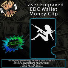 Girl with Gun Laser Engraved EDC  Money Clip Credit Card Wallet