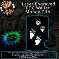 Bear Tracks Laser Engraved EDC  Money Clip Credit Card Wallet