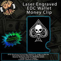 Aces of Spades Skull Laser Engraved EDC  Money Clip Credit Card Wallet